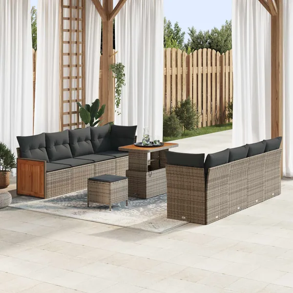Ensemble de canapé de jardin avec coussin 11 pcs Gris