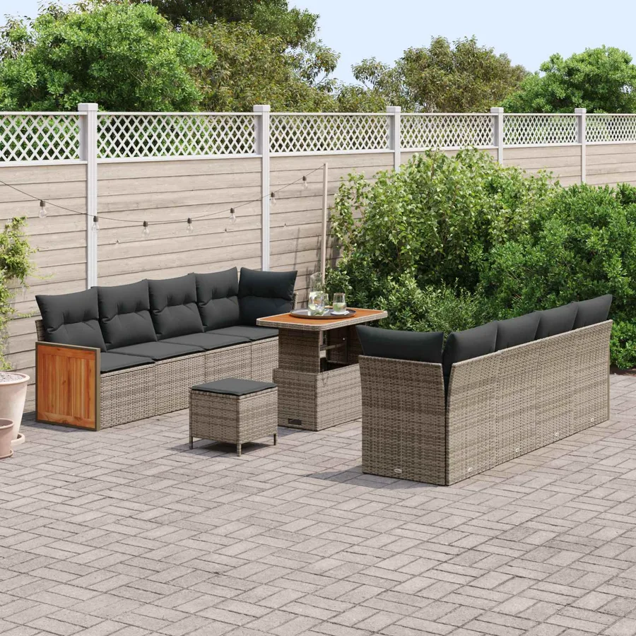 Ensemble de canapé de jardin avec coussin 11 pcs Gris - 3
