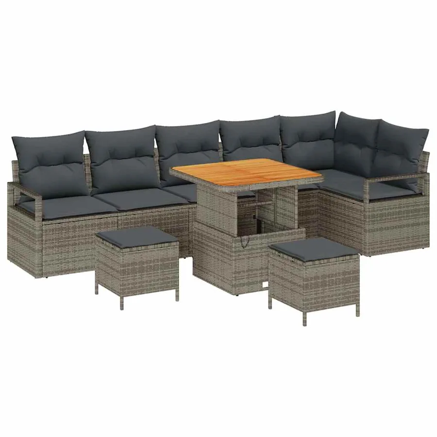 Ensemble de canapé de jardin avec coussin 9 pcs Gris Poly rotin - 2