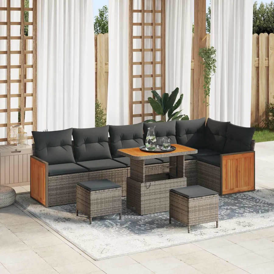 Ensemble de canapé de jardin avec coussin 9 pcs Gris