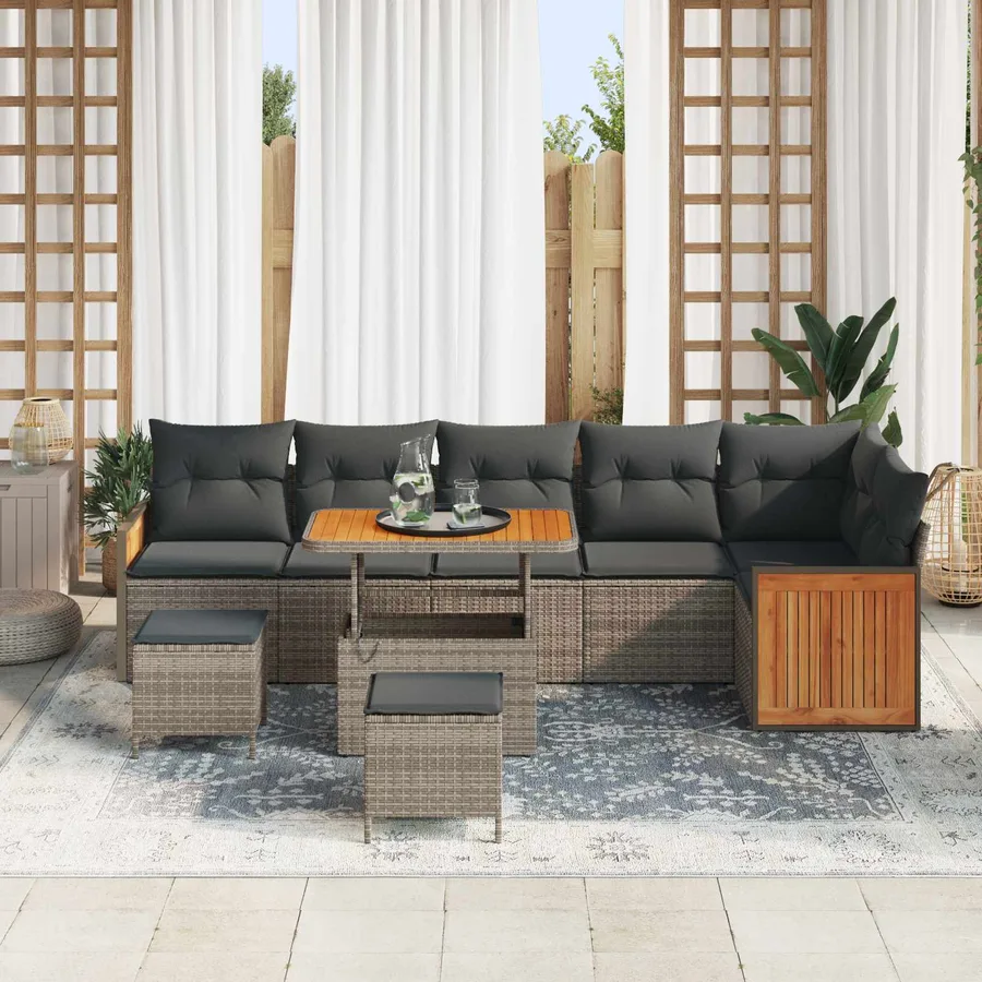 Ensemble de canapé de jardin avec coussin 9 pcs Gris - 3
