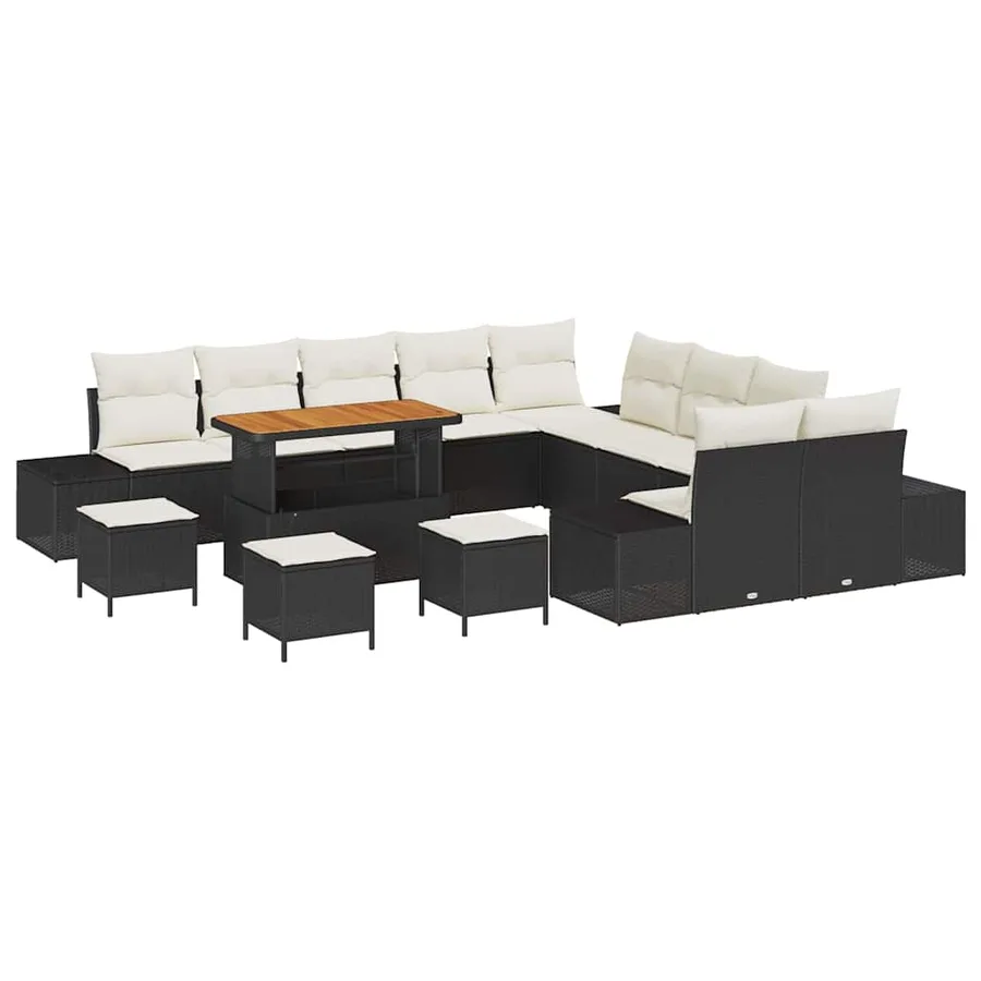 Ensemble de canapé de jardin avec coussin 14 pcs Noir polyrotin - 2