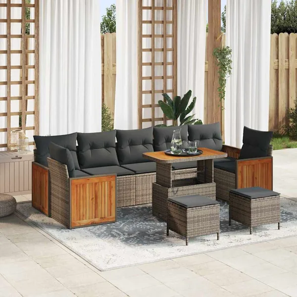 Ensemble de canapé de jardin avec coussin 13 pcs Gris polyrotin