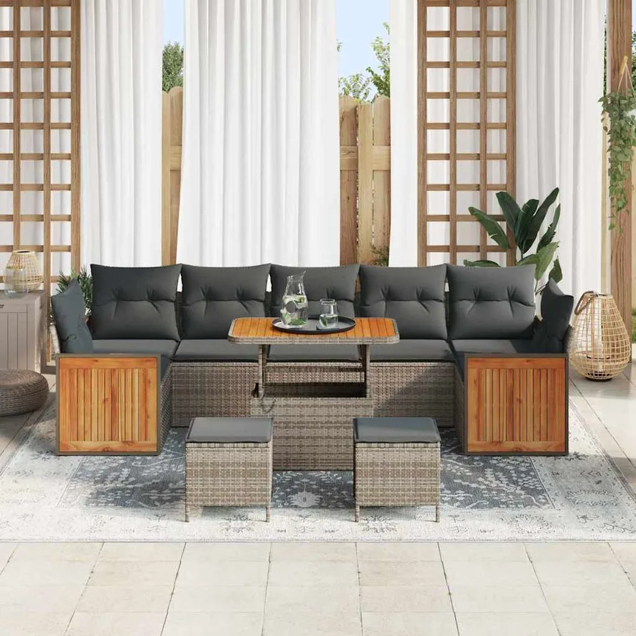 Ensemble de canapé de jardin avec coussin 13 pcs Gris polyrotin - 3