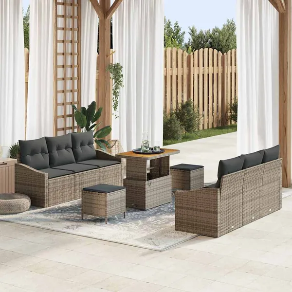 Ensemble de canapé de jardin avec coussin 9 pcs Gris polyrotin