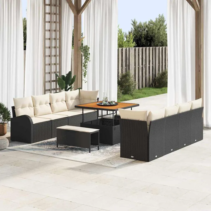 Ensemble de canapé de jardin avec coussin 11 pcs Noir polyrotin
