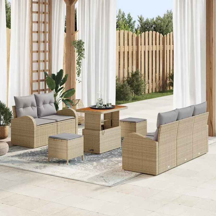 Ensemble de canapé de jardin avec coussin 8 pcs Beige polyrotin