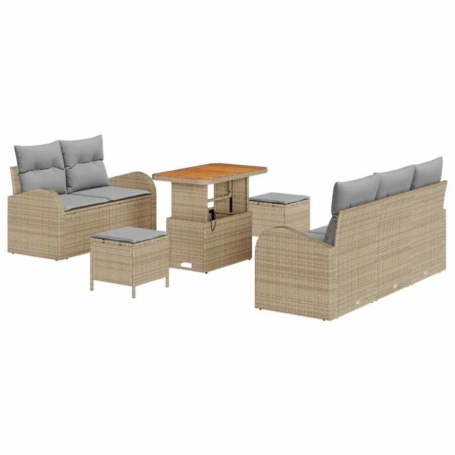 Ensemble de canapé de jardin avec coussin 8 pcs Beige polyrotin - 2