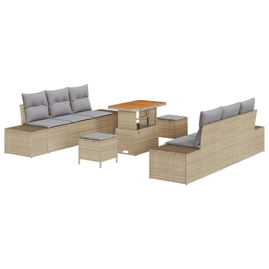 Ensemble de canapé de jardin avec coussin 9 pcs Beige polyrotin - 2