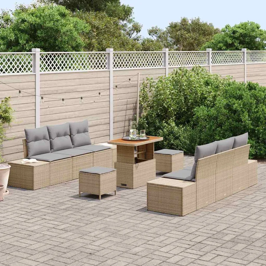 Ensemble de canapé de jardin avec coussin 9 pcs Beige polyrotin - 3