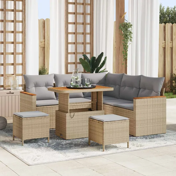 Ensemble de canapé de jardin 8 pcs Beige polyrotin
