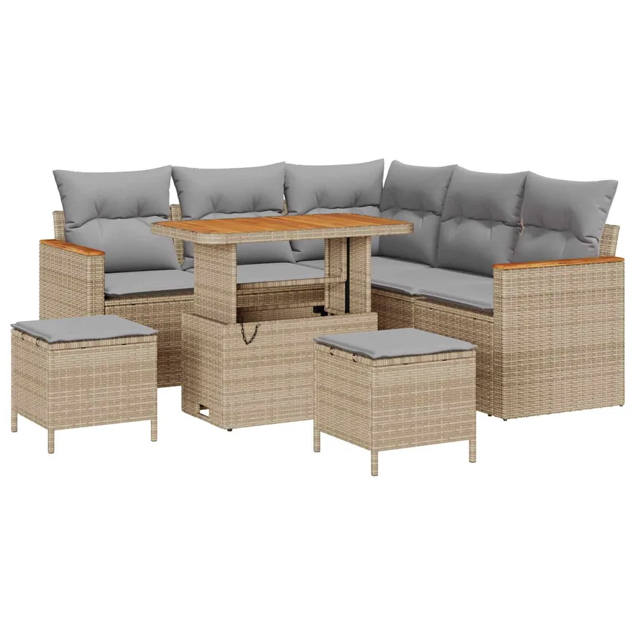 Ensemble de canapé de jardin 8 pcs Beige polyrotin - 2