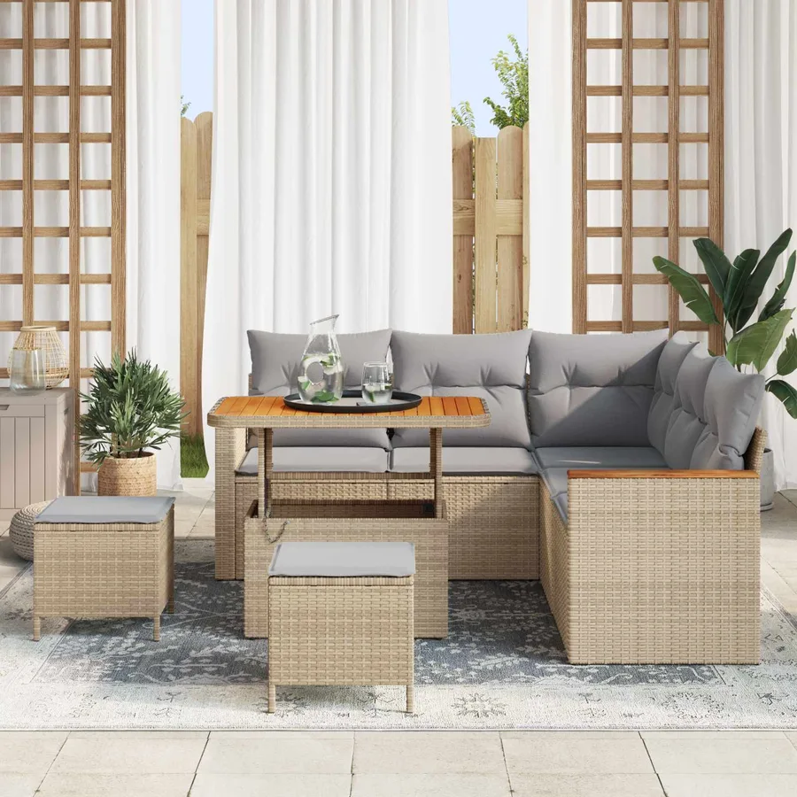 Ensemble de canapé de jardin 8 pcs Beige polyrotin - 3
