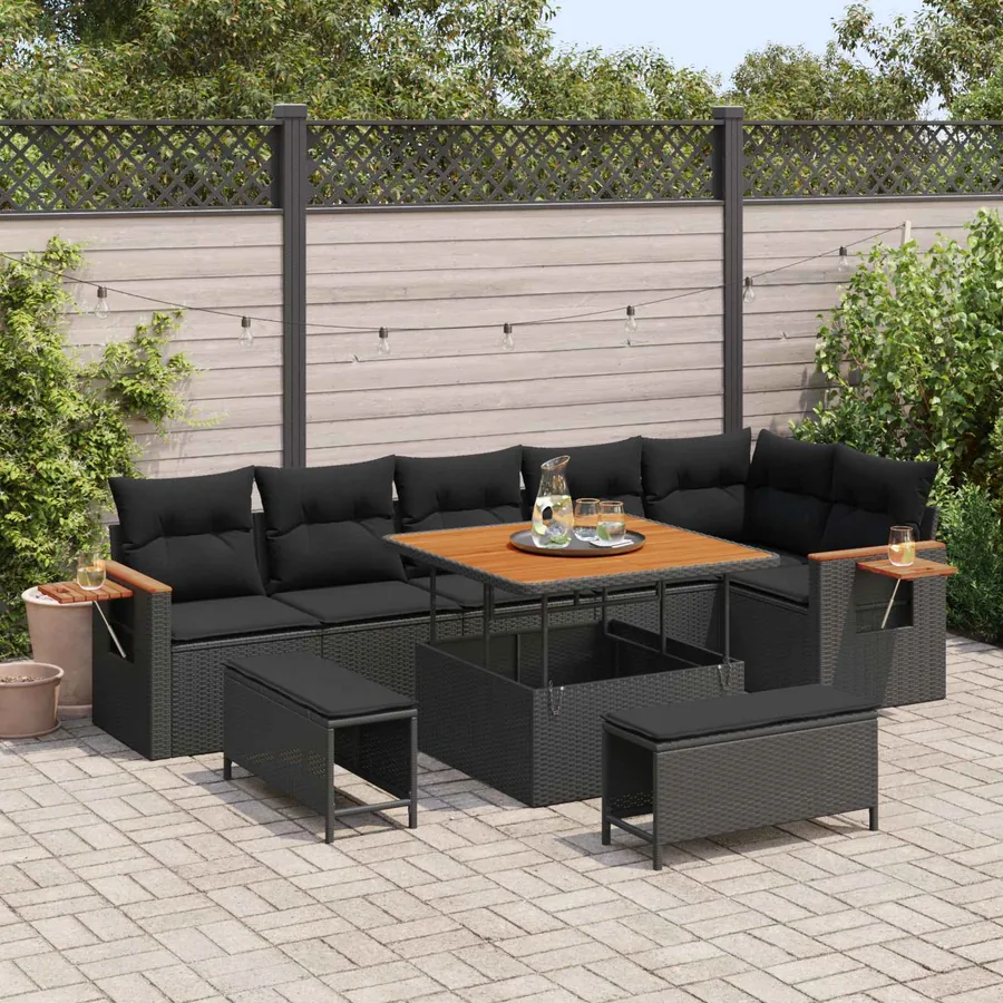 Ensemble de canapé de jardin 9 pcs Noir polyrotin