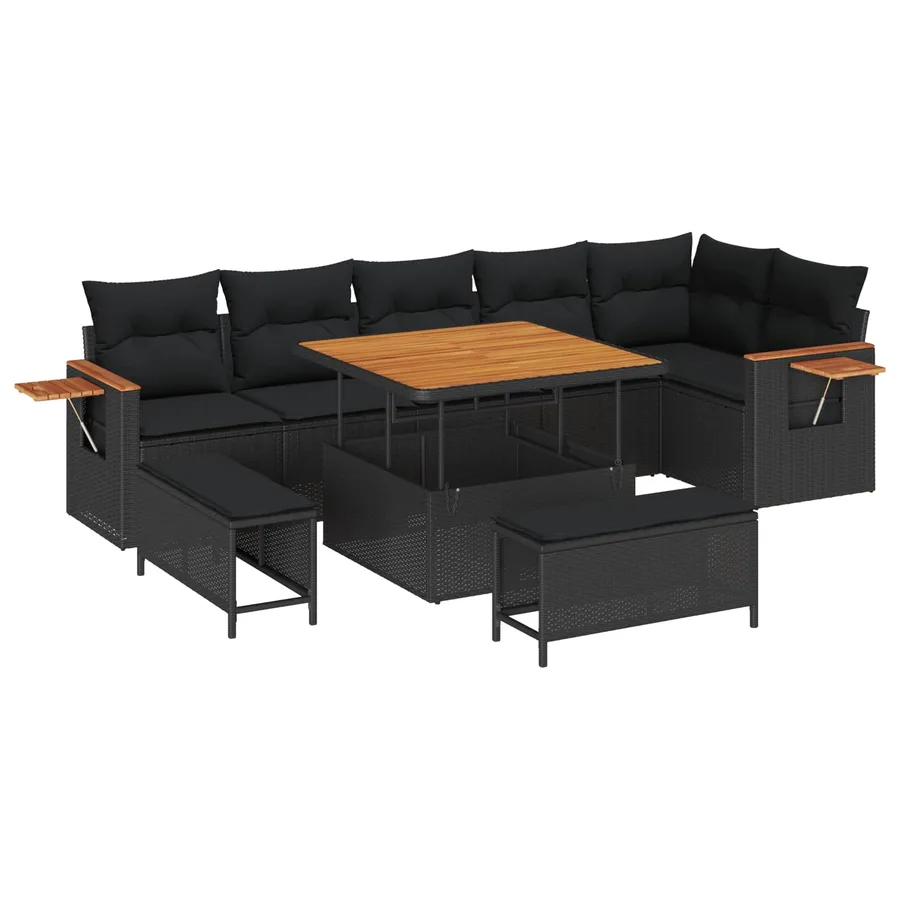 Ensemble de canapé de jardin 9 pcs Noir polyrotin - 2