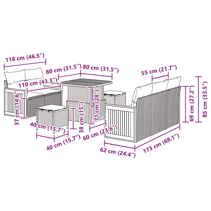 Ensemble de canapé de jardin avec coussin 8 pcs Gris - 10