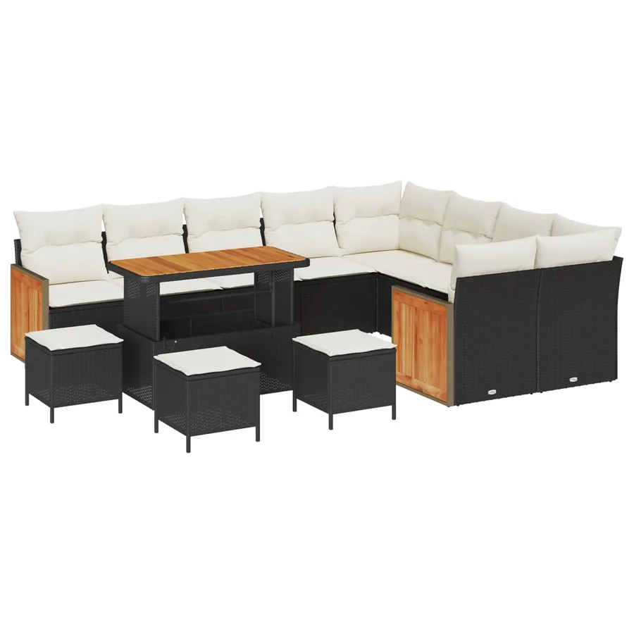 Ensemble de canapé de jardin avec coussin 13 pcs Noir et Crème - 2
