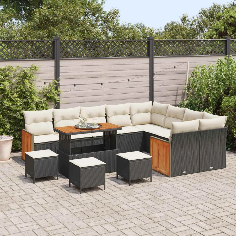 Ensemble de canapé de jardin avec coussin 13 pcs Noir et Crème - 3
