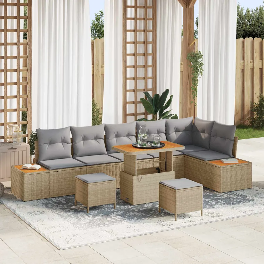Ensemble de canapé de jardin 9 pcs Beige et Gris clair