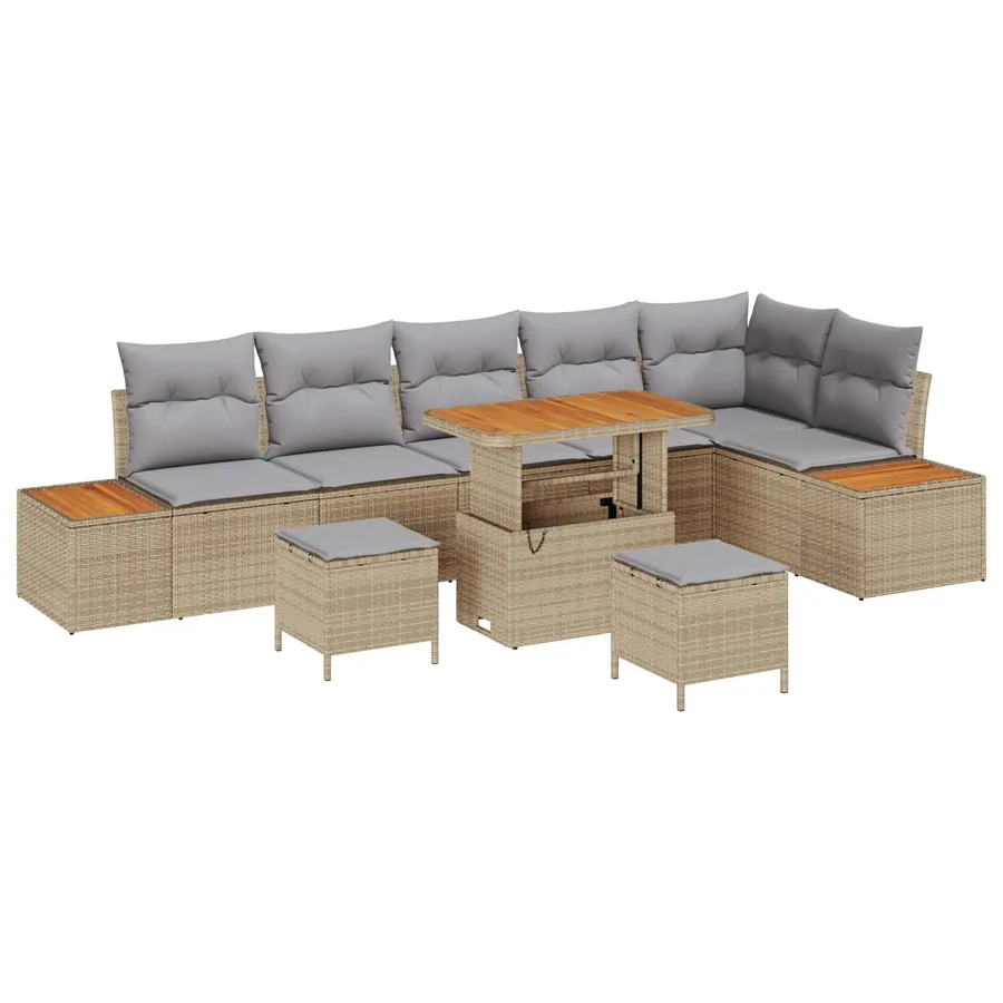 Ensemble de canapé de jardin 9 pcs Beige et Gris clair - 2