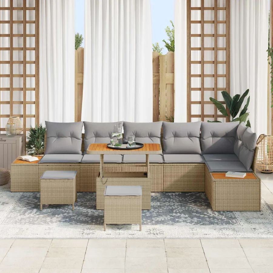 Ensemble de canapé de jardin 9 pcs Beige et Gris clair - 3