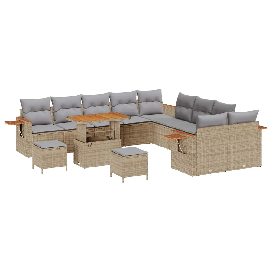 Ensemble de canapé de jardin 13 pcs Beige polyrotin - 2
