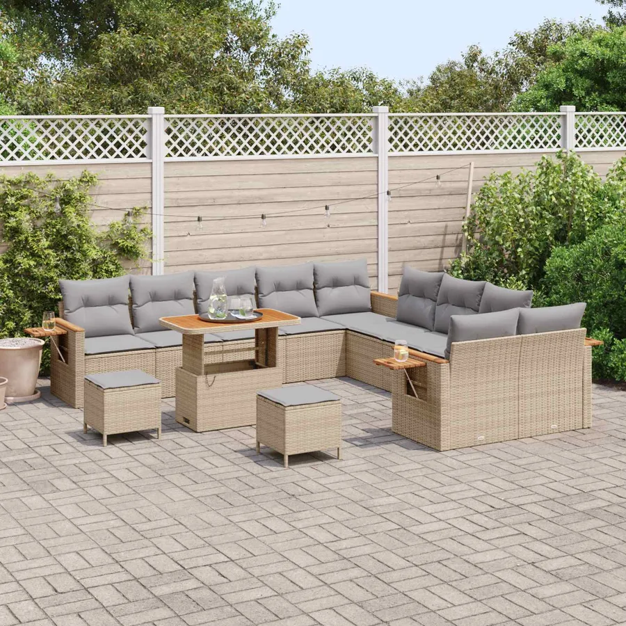 Ensemble de canapé de jardin 13 pcs Beige polyrotin - 3