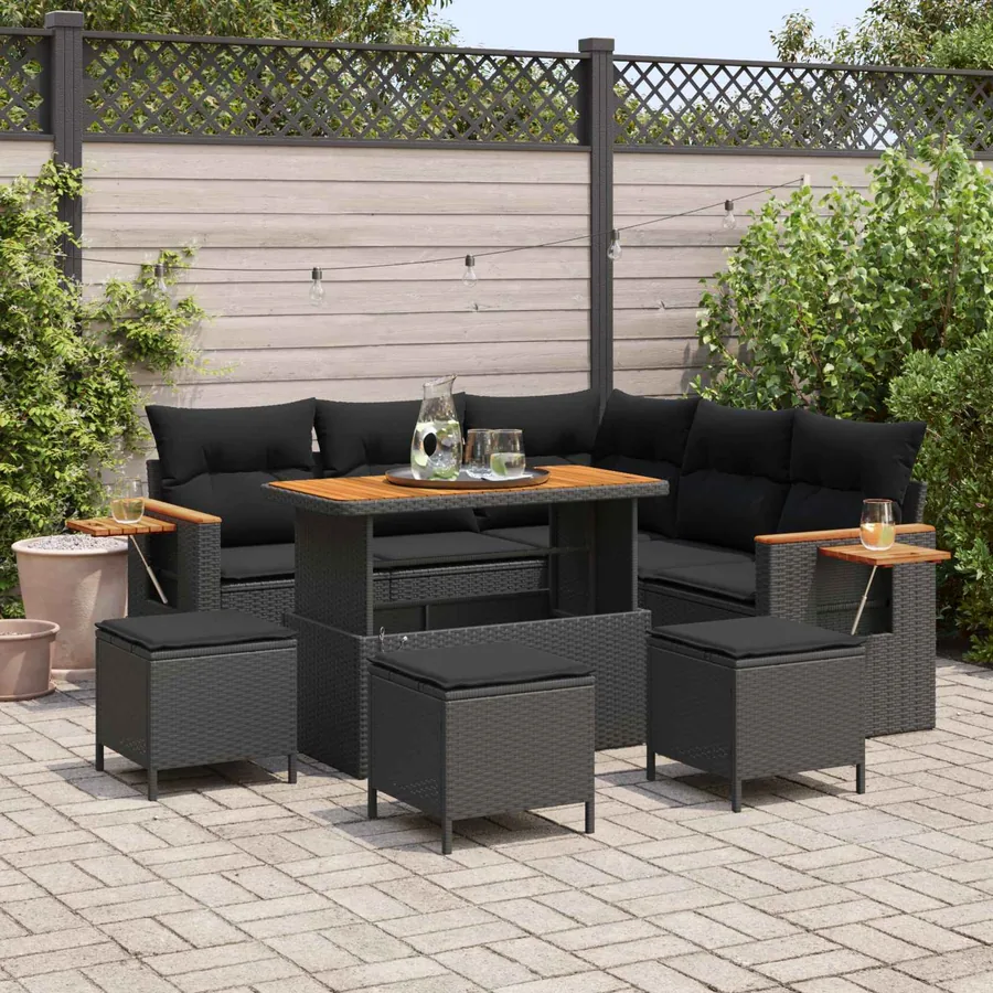 Ensemble de canapé de jardin 9 pcs Noir polyrotin