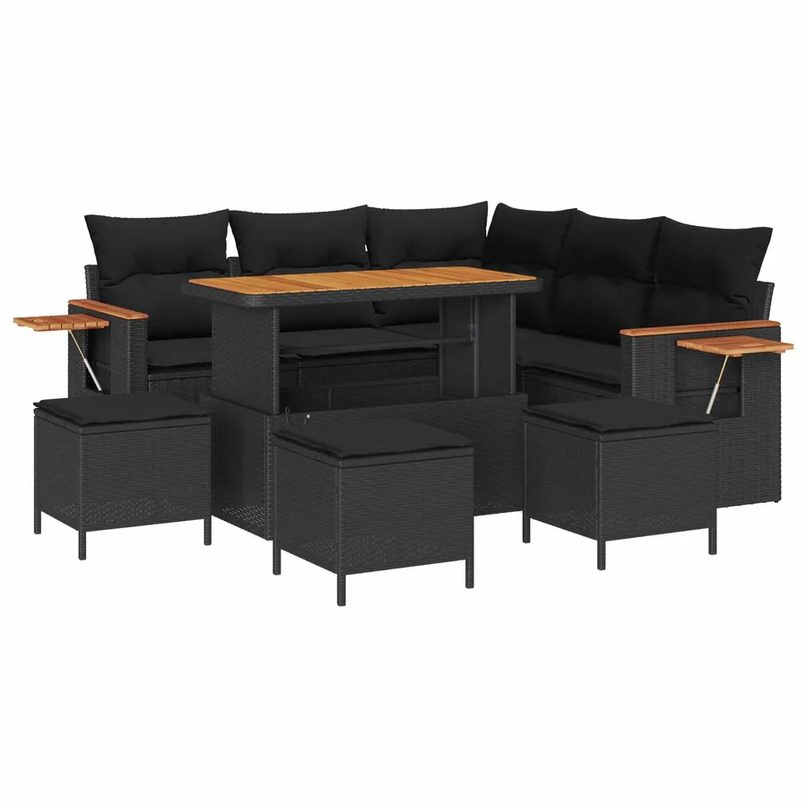 Ensemble de canapé de jardin 9 pcs Noir polyrotin - 2