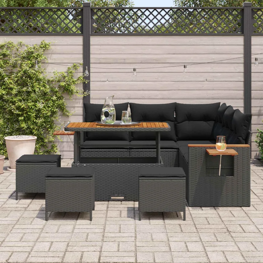 Ensemble de canapé de jardin 9 pcs Noir polyrotin - 3