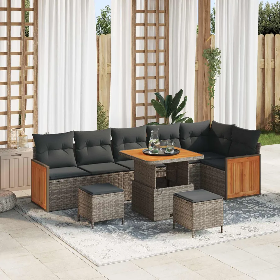 Ensemble de canapé de jardin avec coussin 9 pcs Gris