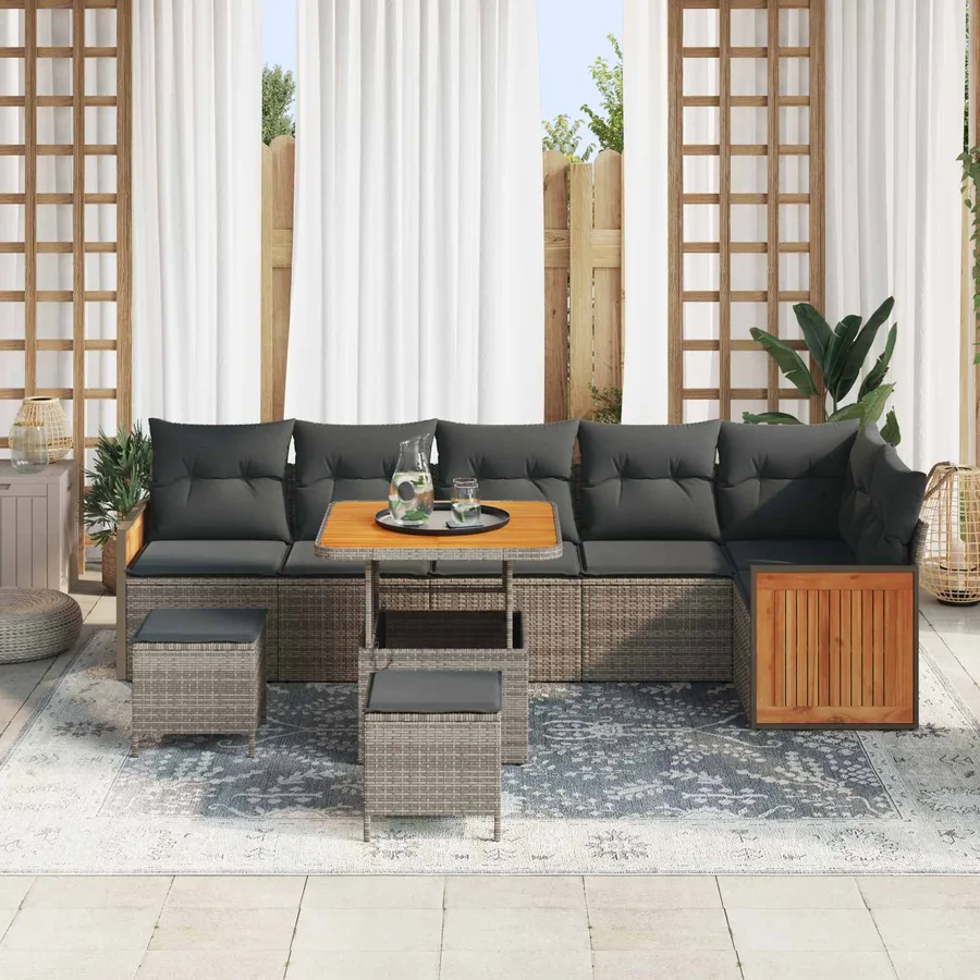 Ensemble de canapé de jardin avec coussin 9 pcs Gris - 3