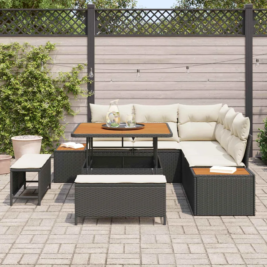 Ensemble de canapé de jardin avec coussin 8 pcs Noir et Crème - 3