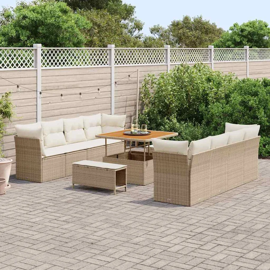 Ensemble de canapé de jardin 11 pcs Beige polyrotin - 3