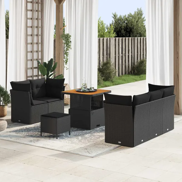 Ensemble de canapé de jardin 8 pcs Noir polyrotin