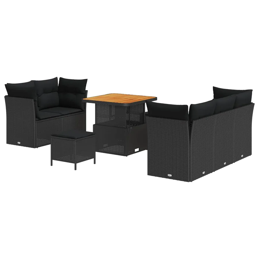 Ensemble de canapé de jardin 8 pcs Noir polyrotin - 2