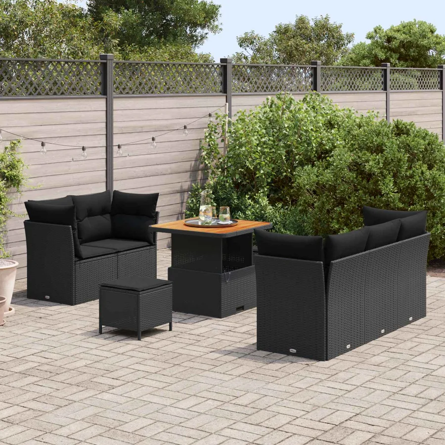 Ensemble de canapé de jardin 8 pcs Noir polyrotin - 3