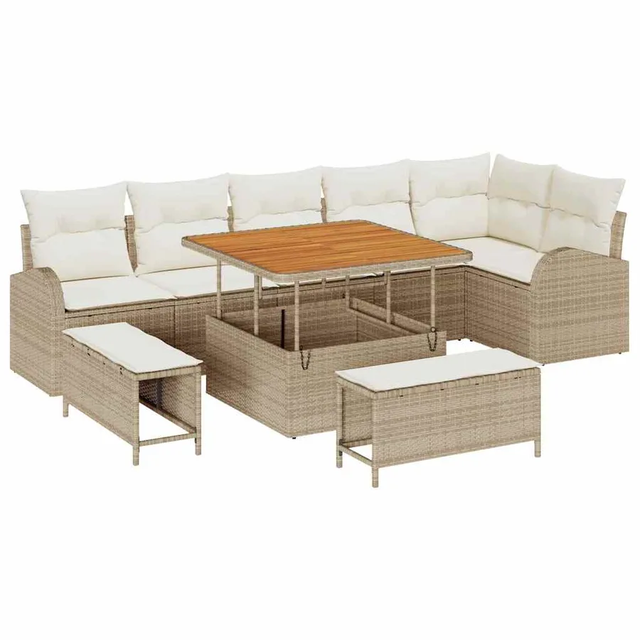 Ensemble de canapé de jardin avec coussin 9 pcs Beige polyrotin - 2