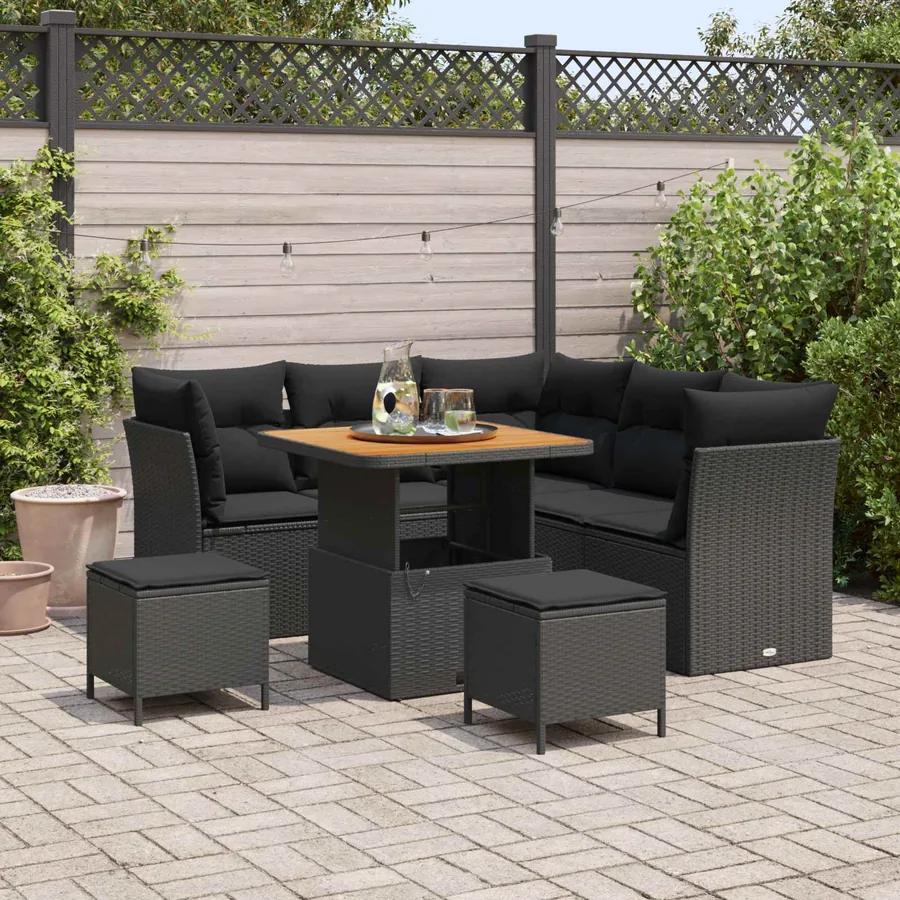 Ensemble de canapé de jardin 8 pcs Noir polyrotin