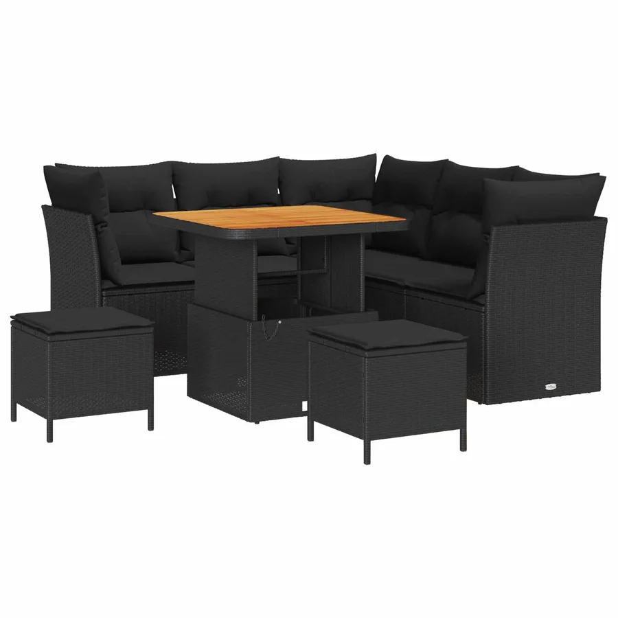 Ensemble de canapé de jardin 8 pcs Noir polyrotin - 2