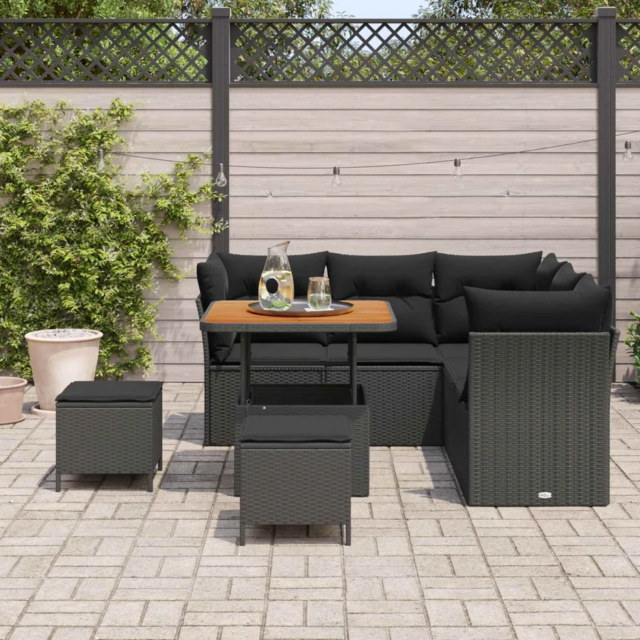 Ensemble de canapé de jardin 8 pcs Noir polyrotin - 3
