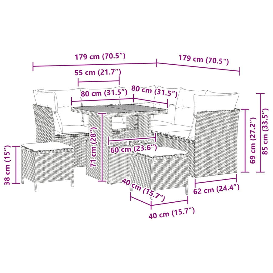 Ensemble de canapé de jardin 8 pcs Noir polyrotin - 9