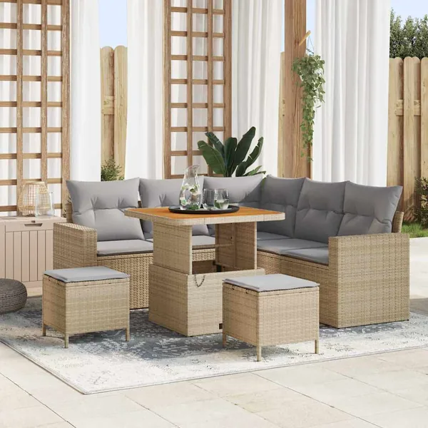 Ensemble de canapé de jardin 8 pcs Beige polyrotin