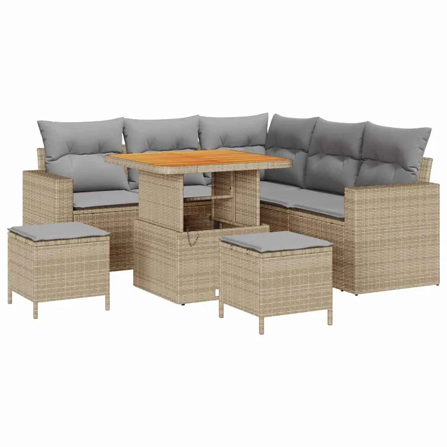 Ensemble de canapé de jardin 8 pcs Beige polyrotin - 2
