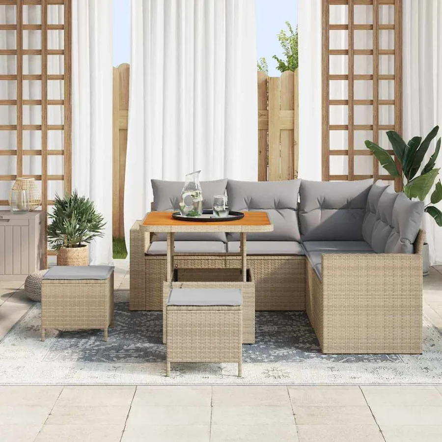 Ensemble de canapé de jardin 8 pcs Beige polyrotin - 3