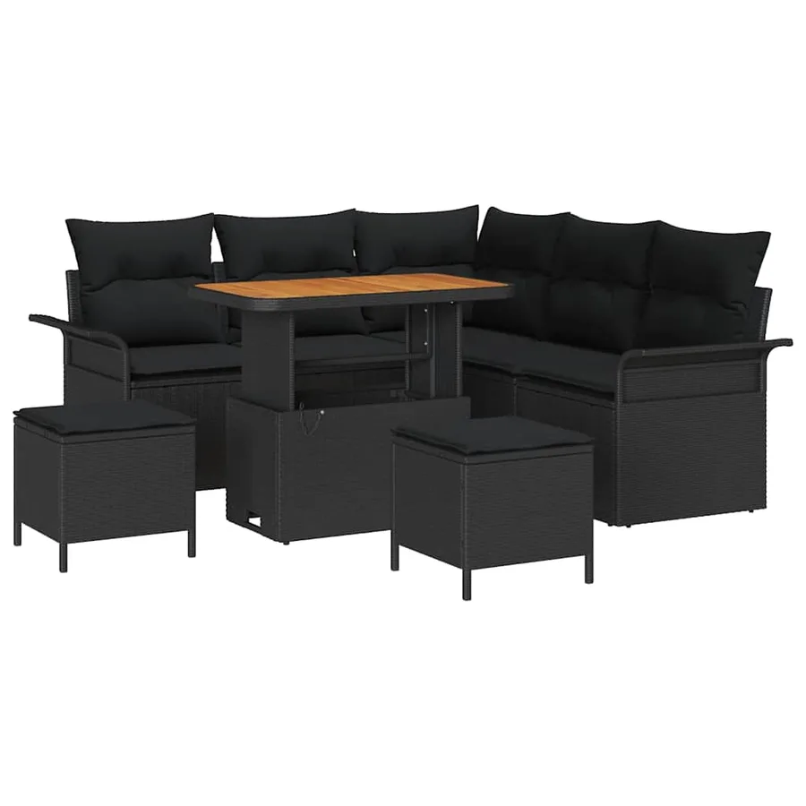 Ensemble de canapé de jardin avec coussin 8 pcs Noir polyrotin - 2