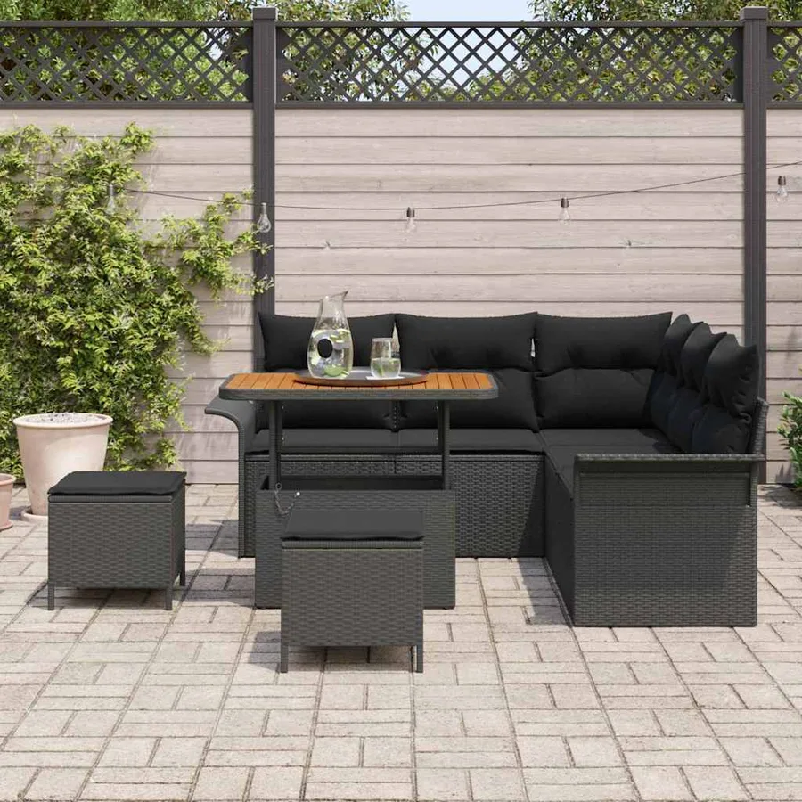 Ensemble de canapé de jardin avec coussin 8 pcs Noir polyrotin - 3