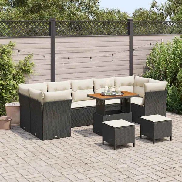 Ensemble de canapé de jardin 10 pcs Noir polyrotin