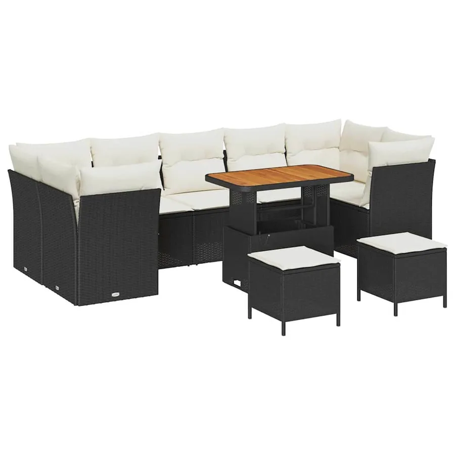 Ensemble de canapé de jardin 10 pcs Noir polyrotin - 2
