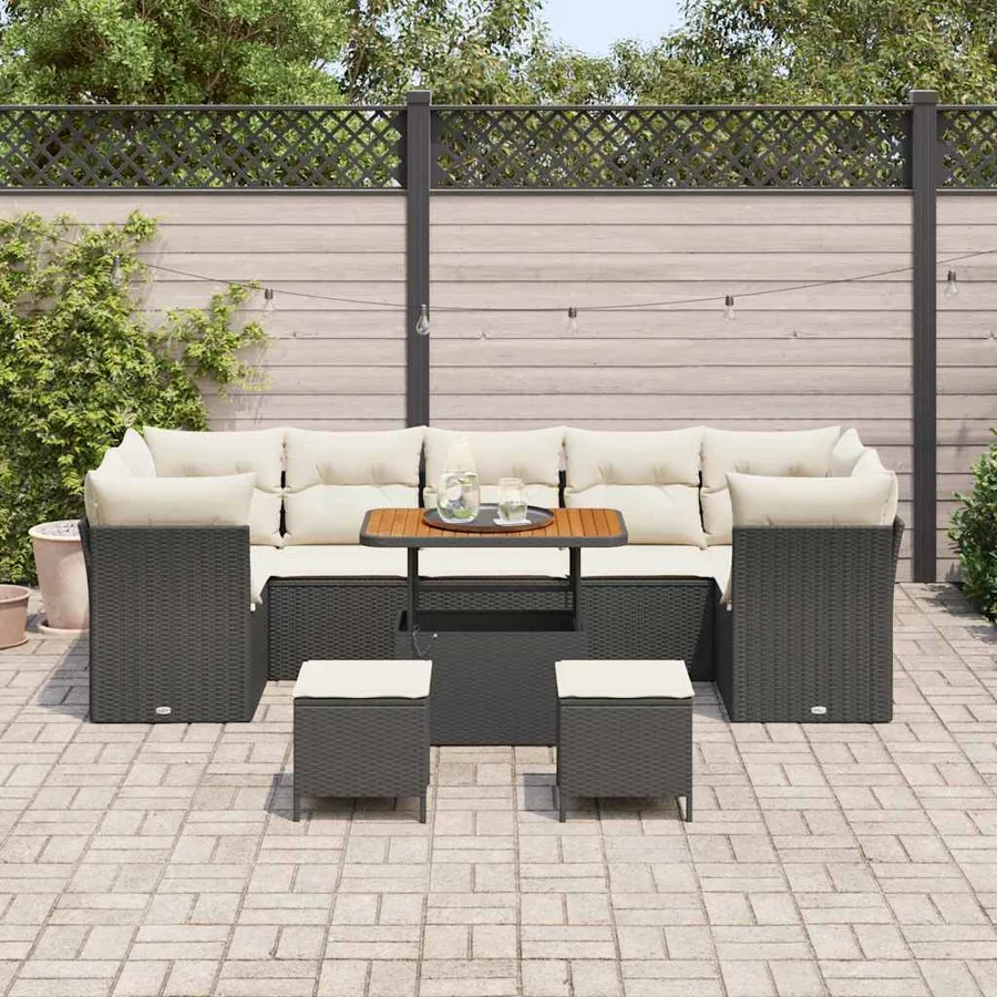 Ensemble de canapé de jardin 10 pcs Noir polyrotin - 3